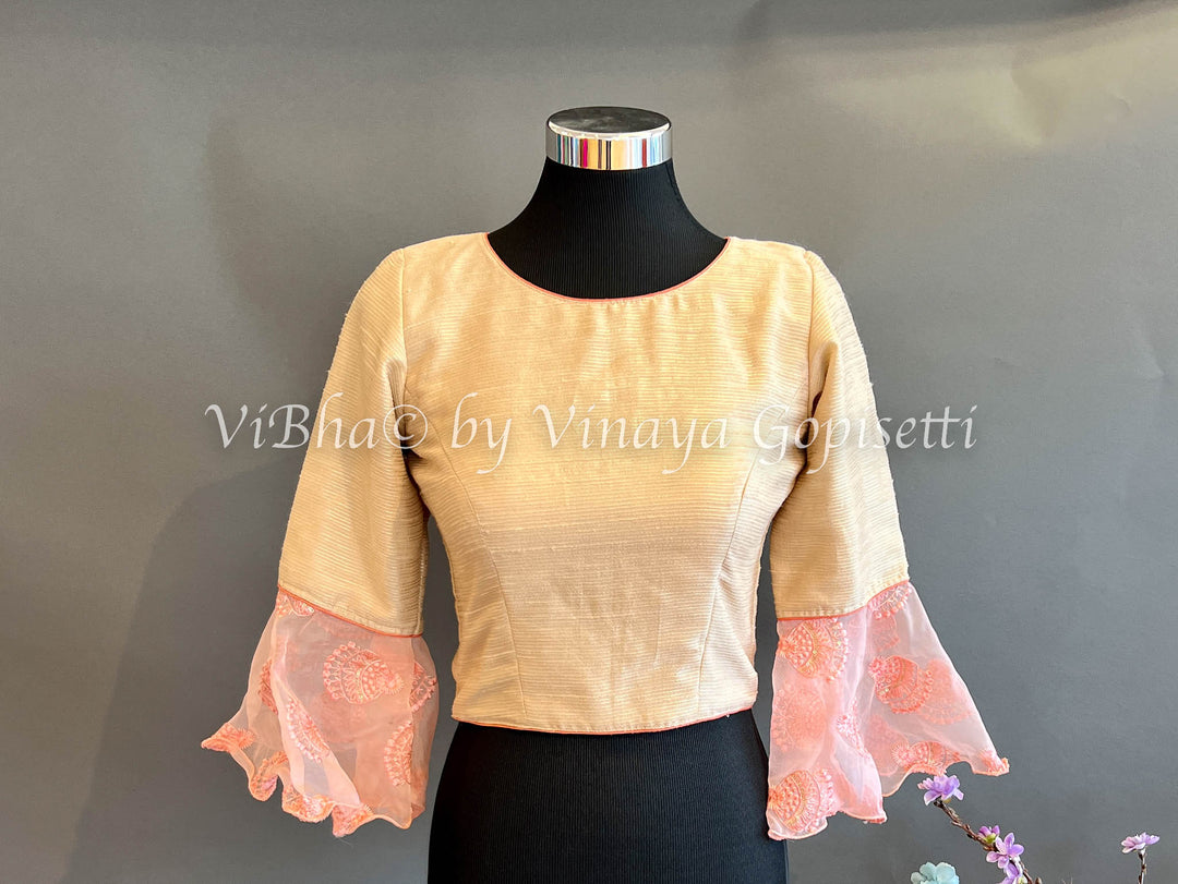 Blouses - Light Gold And Peach Bell Sleeve Blouse