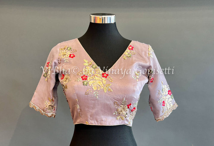 Blouses - Mauve Crepe-Embroidered Blouse.