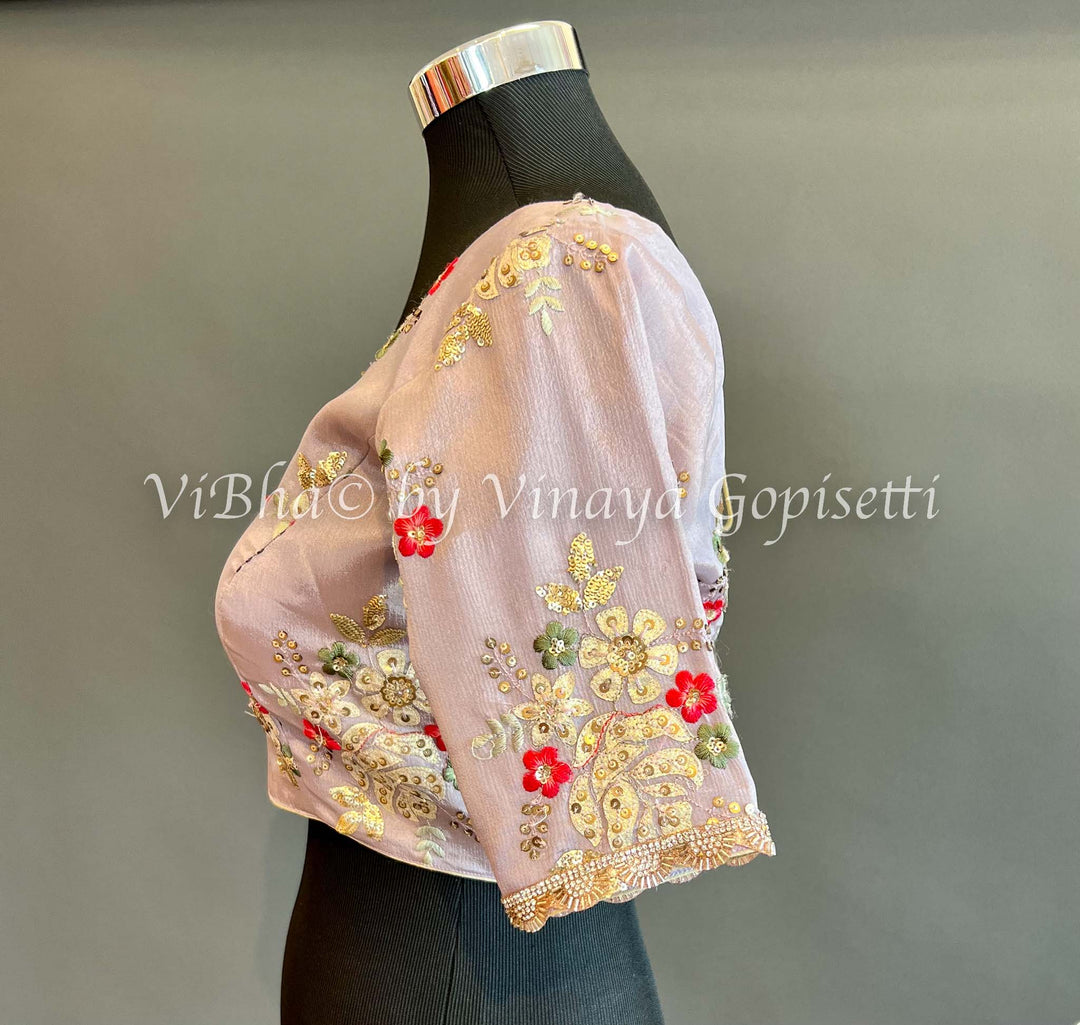 Blouses - Mauve Crepe-Embroidered Blouse.