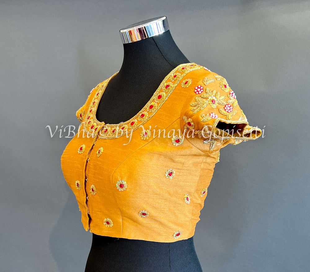 Blouses - Mustard Yellow Hand Embroidered Blouse