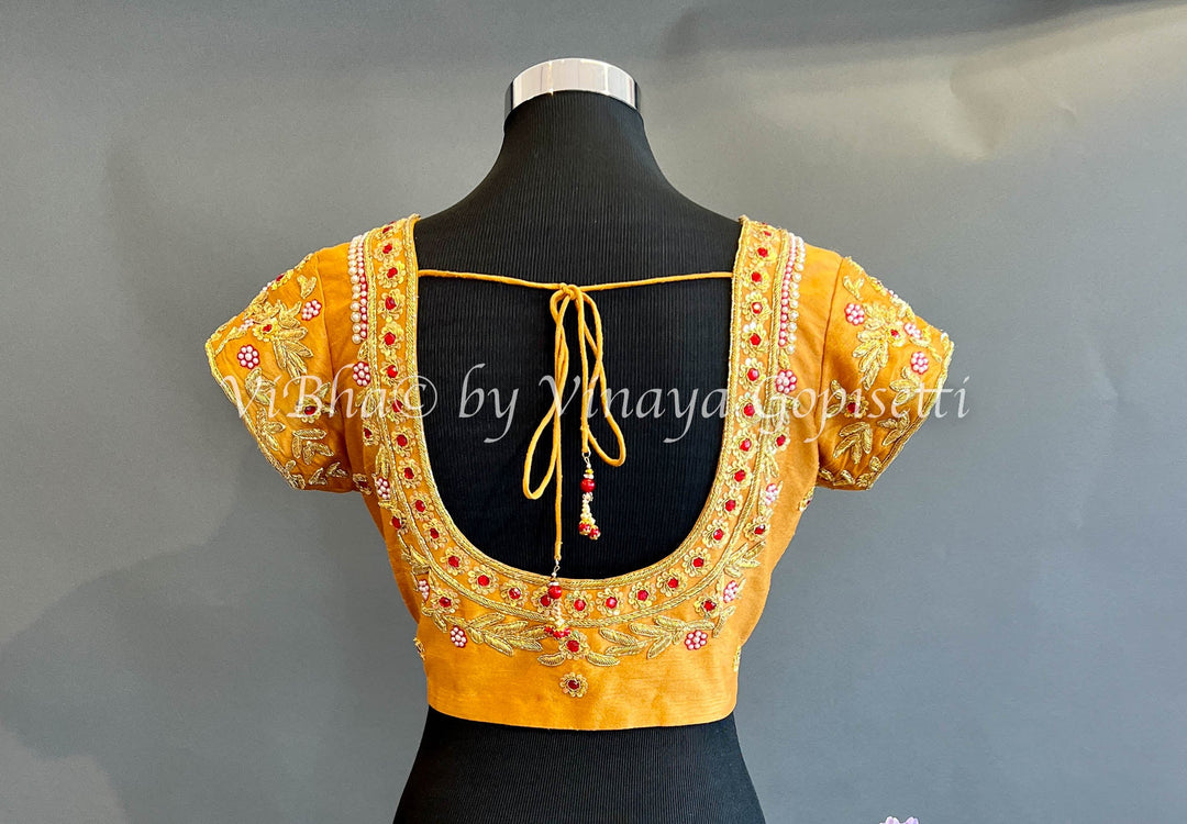 Blouses - Mustard Yellow Hand Embroidered Blouse