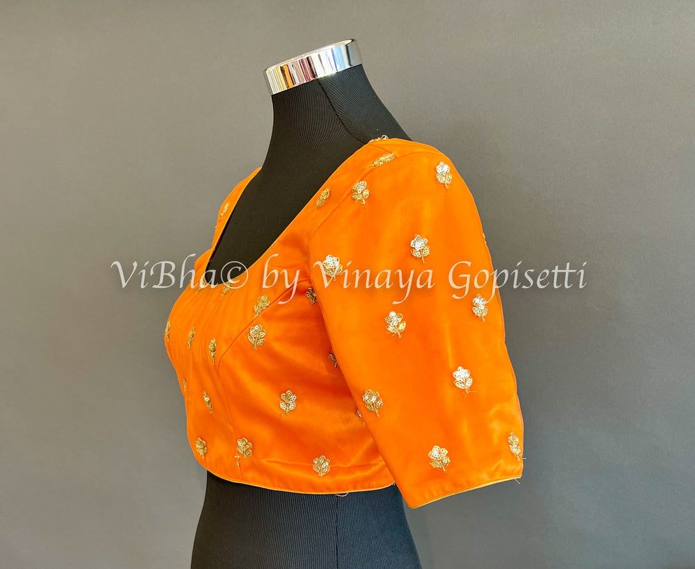 Blouses - Orange Net Embroidered Blouse