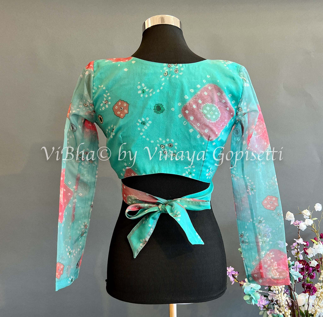 Blouses - Organza Full Sleeve Blouse With Bandhani Work