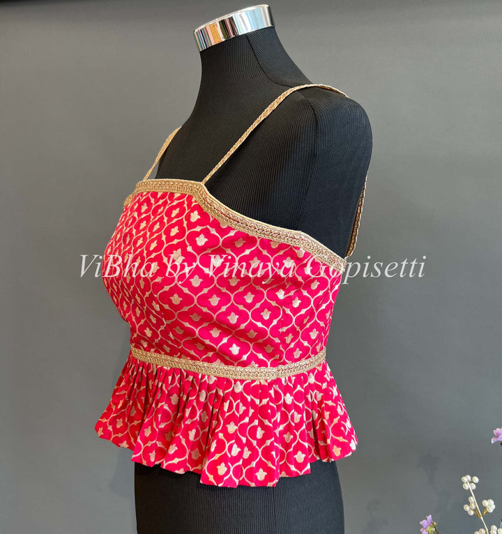 Blouses - Pink And Golden Fancy Blouse