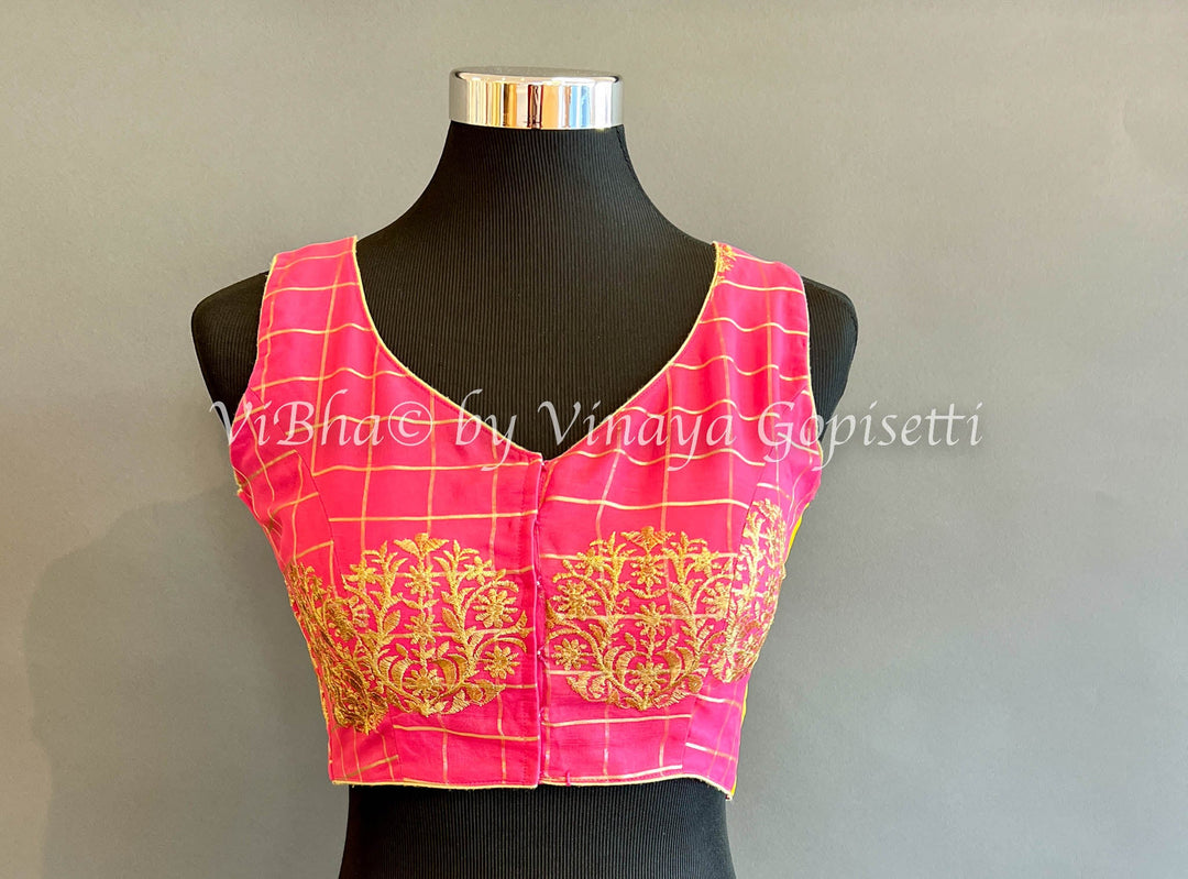 Blouses - Pink And Yellow Cross Back Sleeveless Blouse