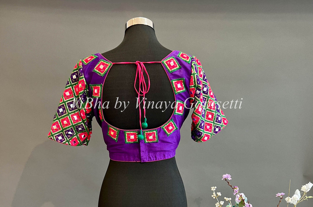 Blouses - Purple Faux Mirror Embroidered Blouse