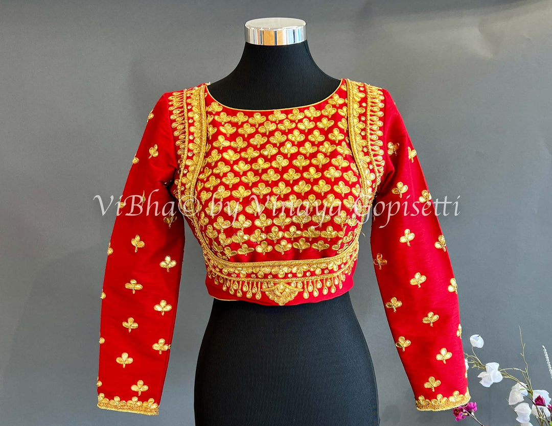 Blouses - Red And Gold Embroided Work Blouse