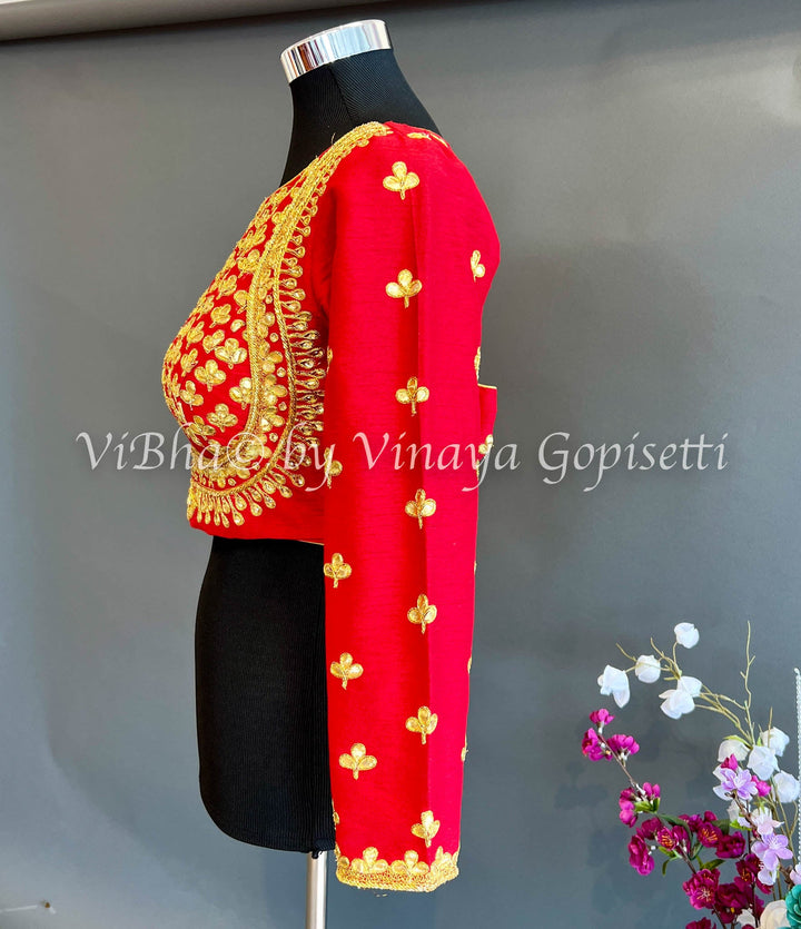 Blouses - Red And Gold Embroided Work Blouse