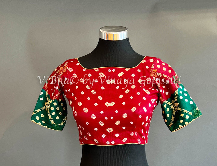 Blouses - Red And Green Bandhani Blouse