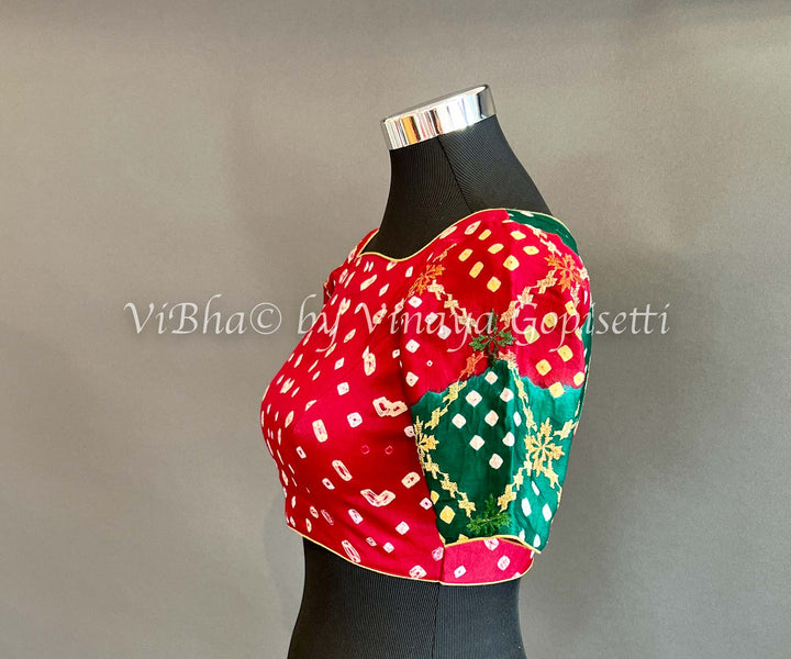 Blouses - Red And Green Bandhani Blouse