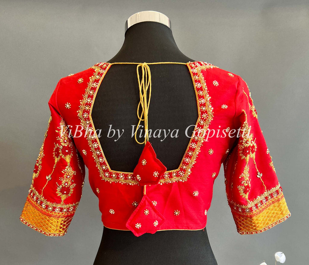 Blouses - Red Embroidered And Border Blouse