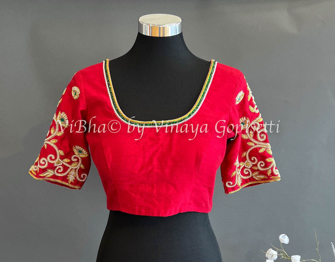 Blouses - Red Hand Embroidered Blouse