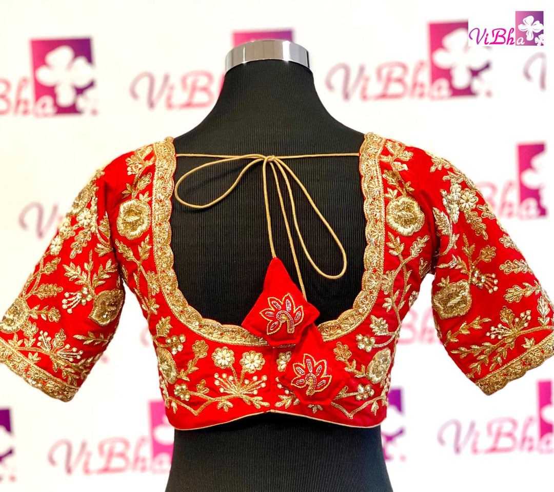 Blouses - Red Hand Embroidered Silk Blouse