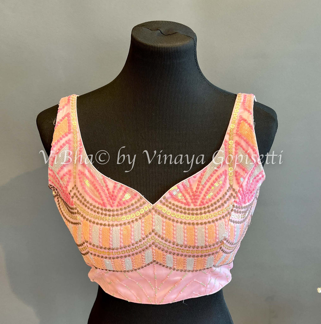 Blouses - Rose Pink Embroidered Sleeveless Blouse With Sweetheart Neckline
