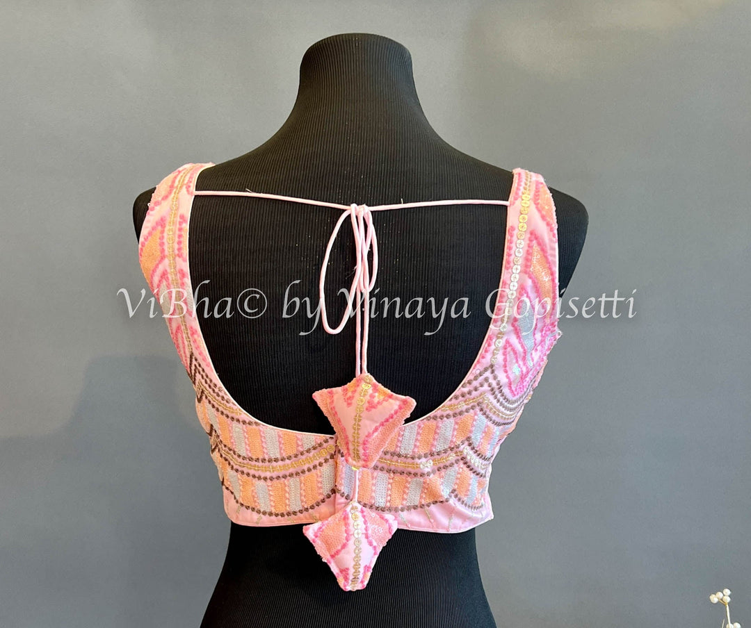 Blouses - Rose Pink Embroidered Sleeveless Blouse With Sweetheart Neckline
