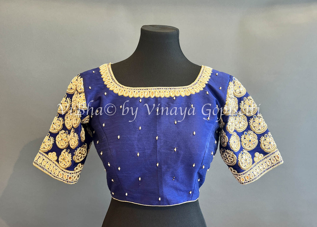 Blouses - Royal Blue Pearl Embroidered Blouse
