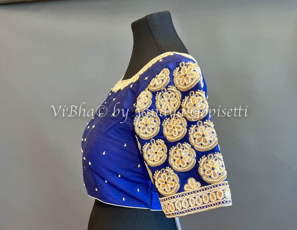 Blouses - Royal Blue Pearl Embroidered Blouse