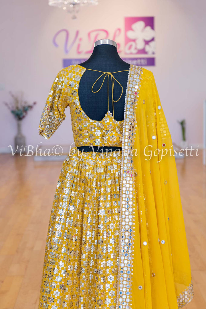 Bridal Lehengas - Amber Yellow Sequins And Faux Mirror Embroidered Lehenga Set