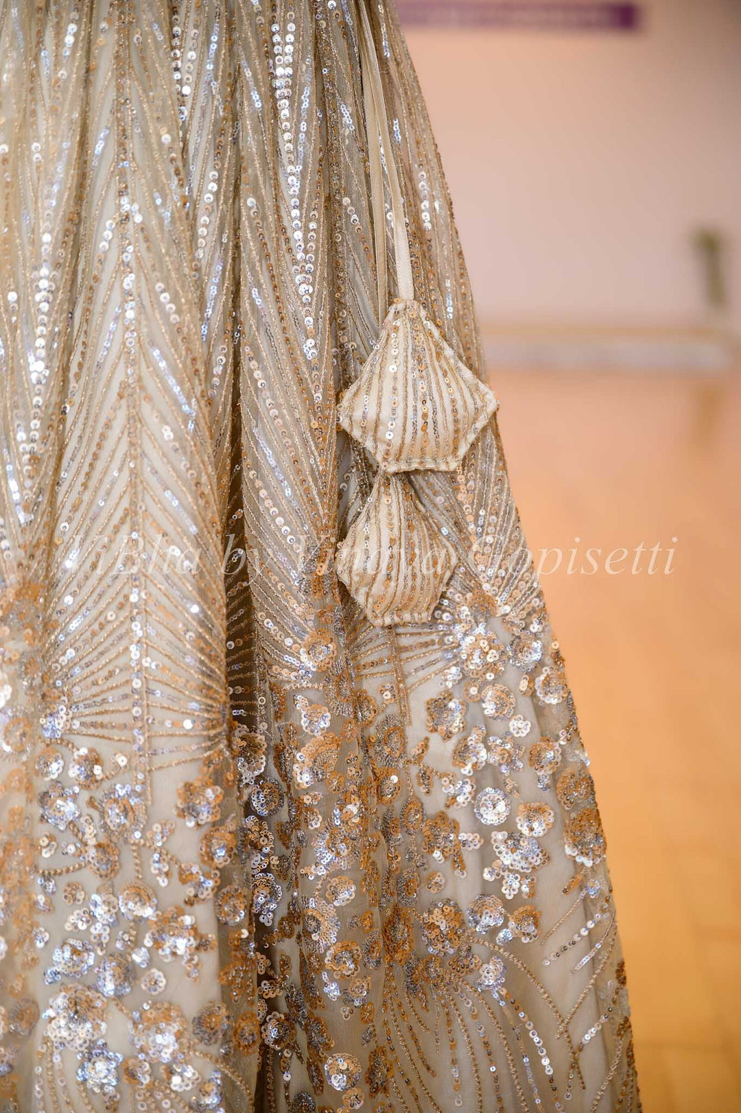 Bridal Lehengas - Champagne Gold Sequins And Cut Dana Embroidered Lehenga Set