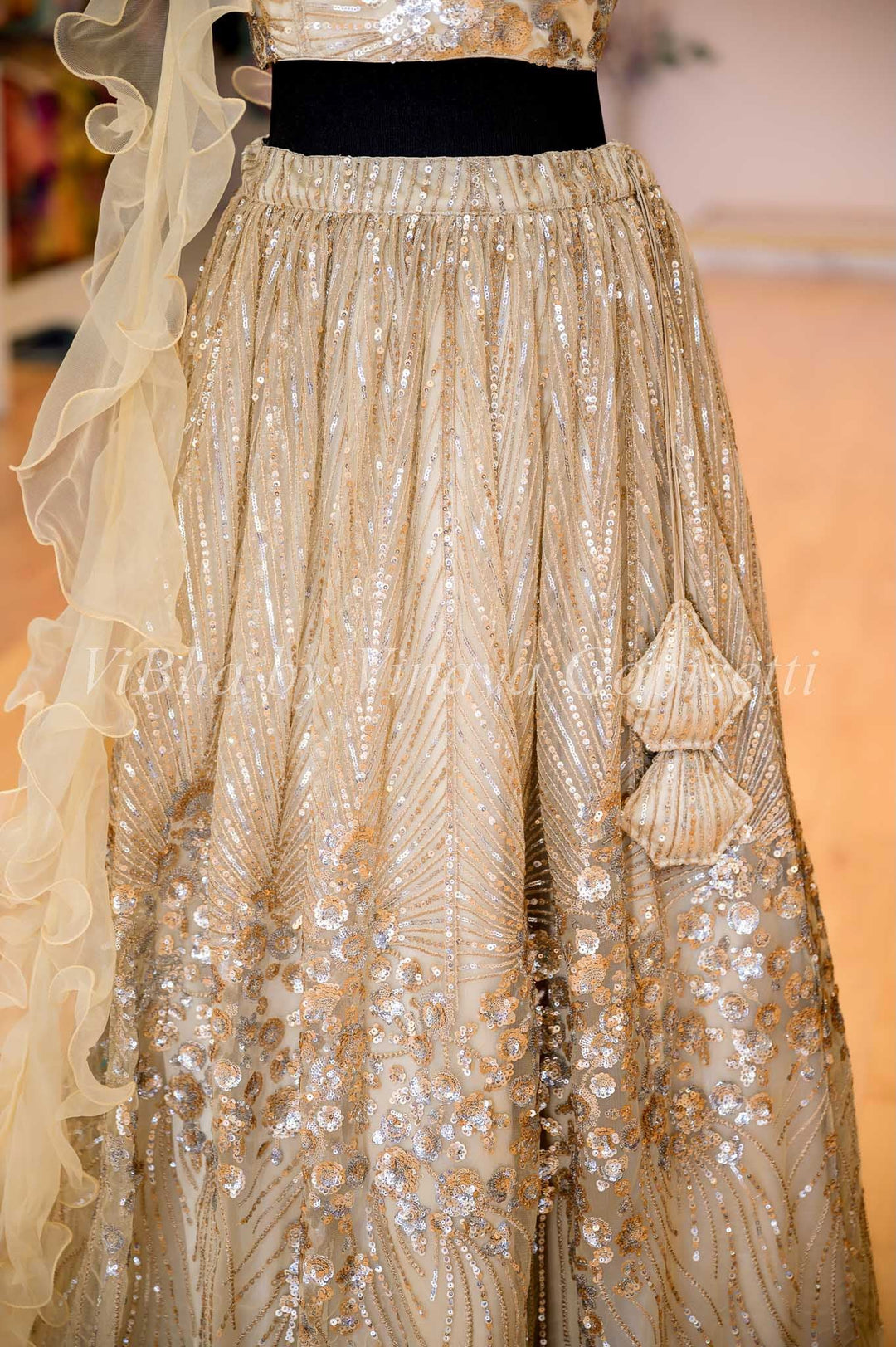 Bridal Lehengas - Champagne Gold Sequins And Cut Dana Embroidered Lehenga Set