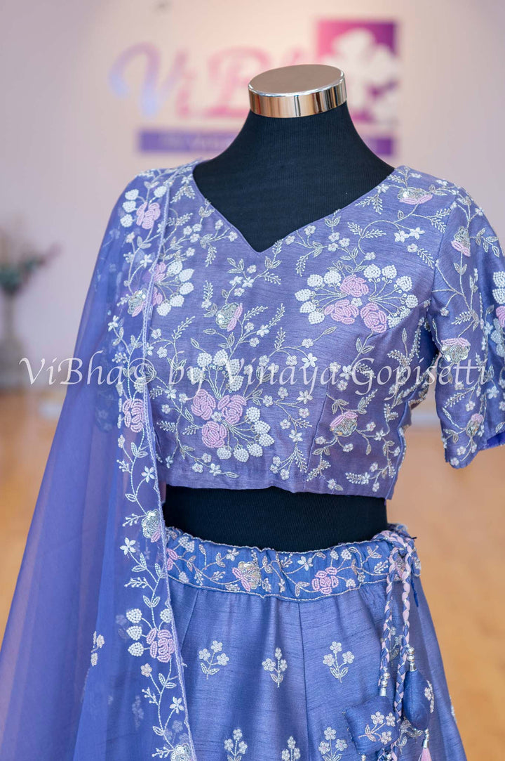 Bridal Lehengas - Lilac Pearl And Zardosi Embroidery Lehenga Set
