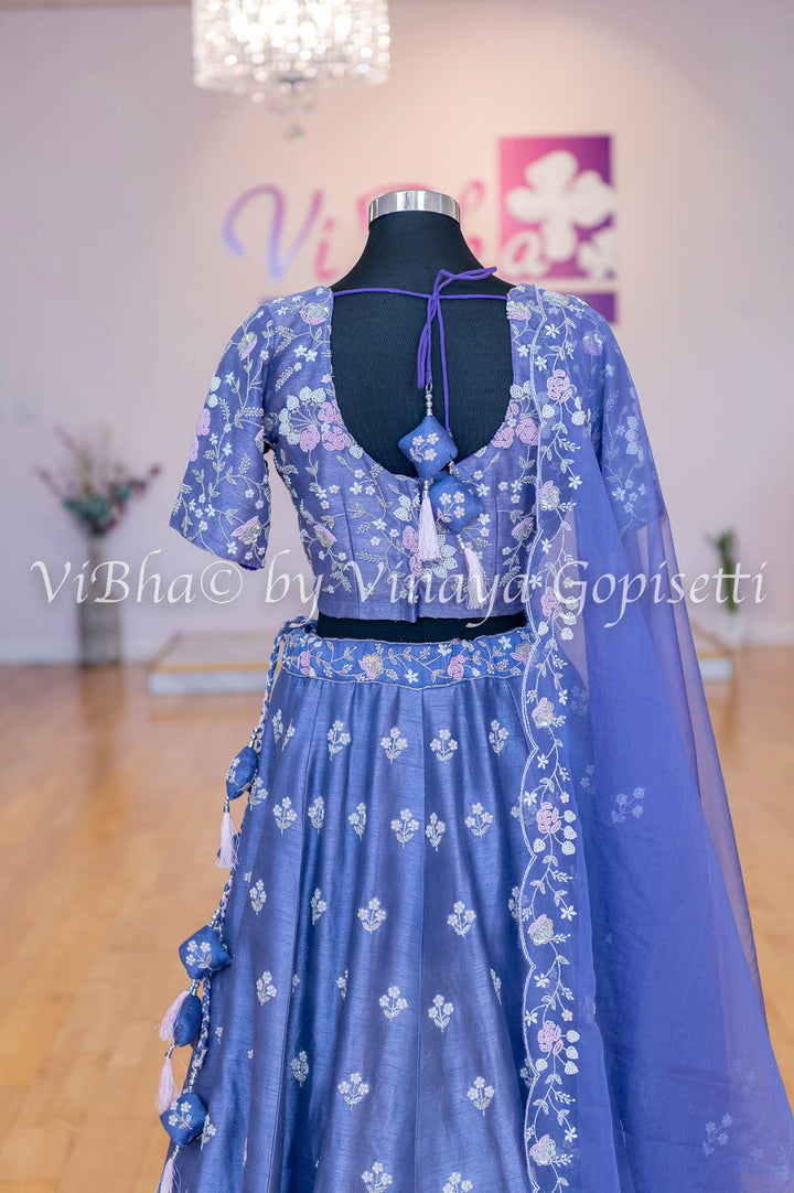 Bridal Lehengas - Lilac Pearl And Zardosi Embroidery Lehenga Set