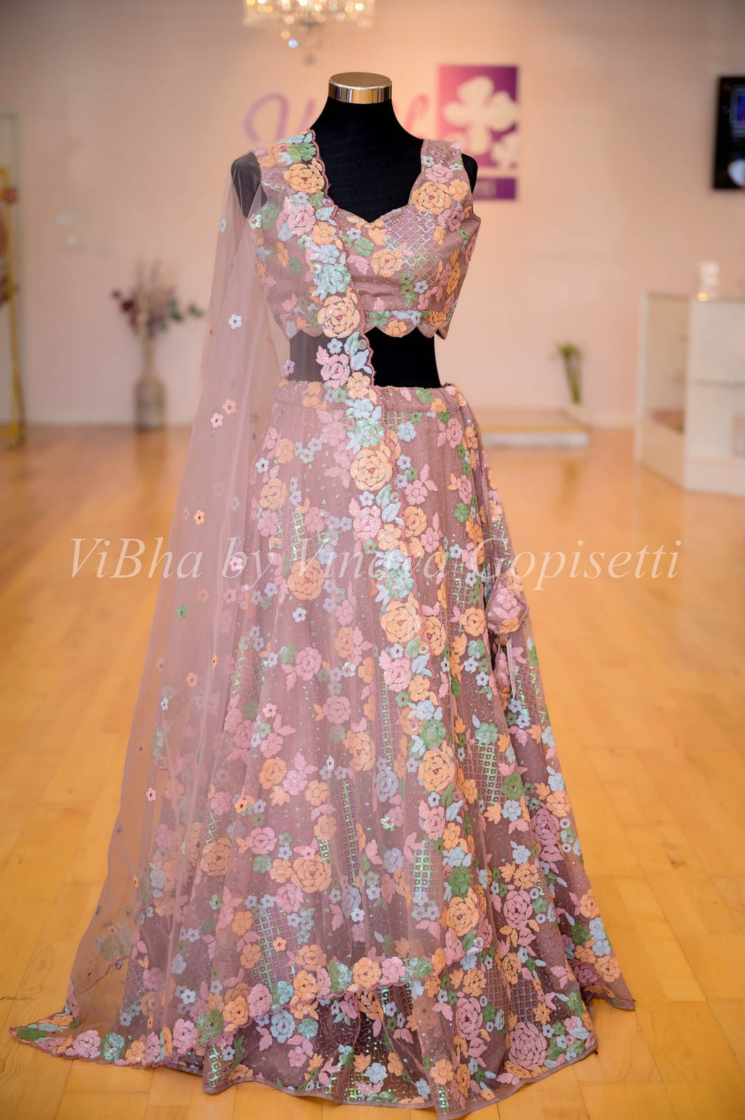 Bridal Lehengas - Mauve Multi Color Sequin Embroidered Lehenga Set