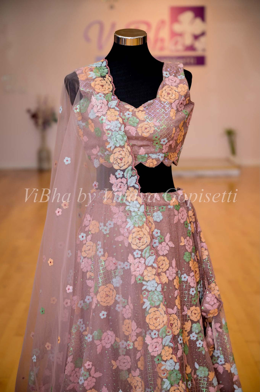 Bridal Lehengas - Mauve Multi Color Sequin Embroidered Lehenga Set
