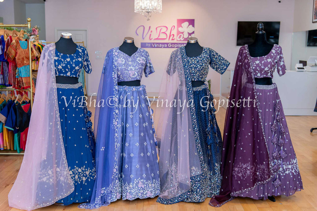 Bridal Lehengas - Navy Blue And Pastel Pink Pearl And Zardosi Embroidery Lehenga Set