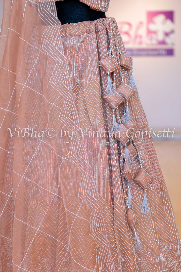 Bridal Lehengas - Nude Brown Stone And Crystal Embellished Lehenga Set
