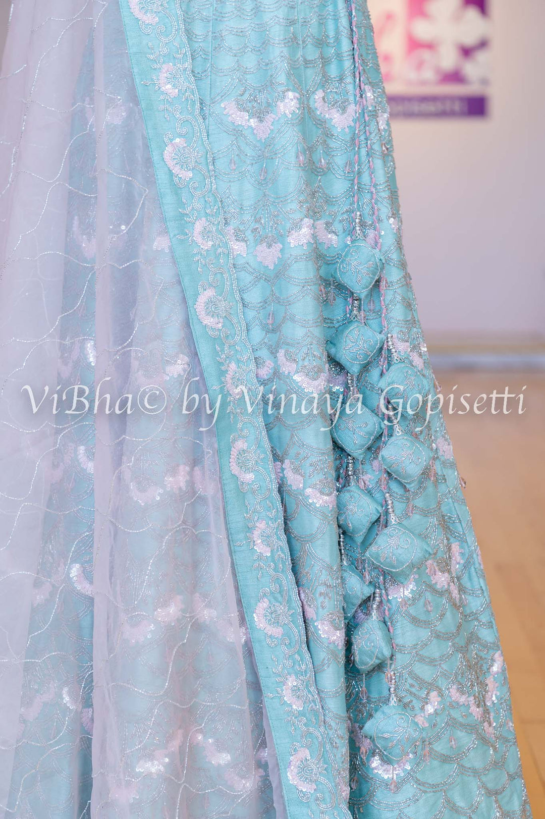 Bridal Lehengas - Pale Aqua And Light Pink Cutdana Embroidered Lehenga Set