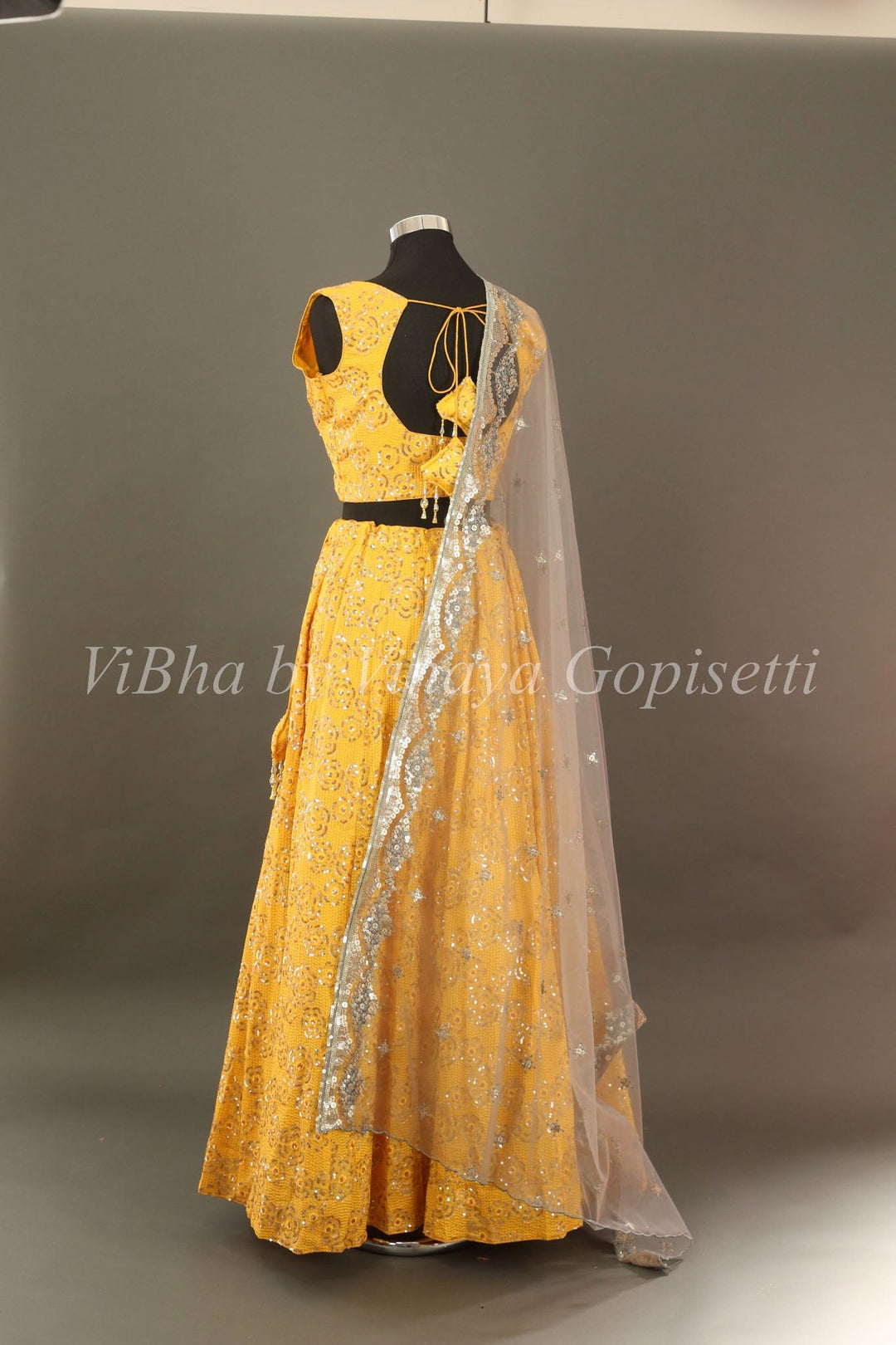 Bridal Lehengas - Yellow And Grey Sequins Embroidered Lehenga Set