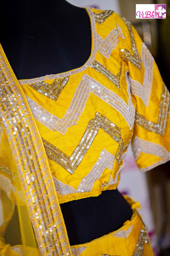Bridal Lehengas - Yellow Chevron Embroidered Lehenga Set
