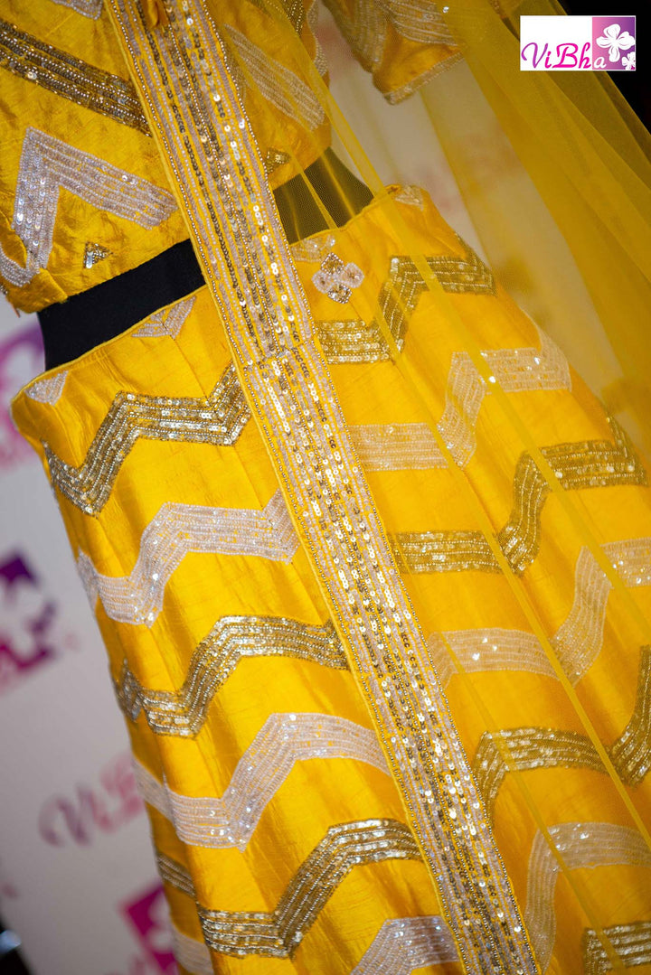 Bridal Lehengas - Yellow Chevron Embroidered Lehenga Set