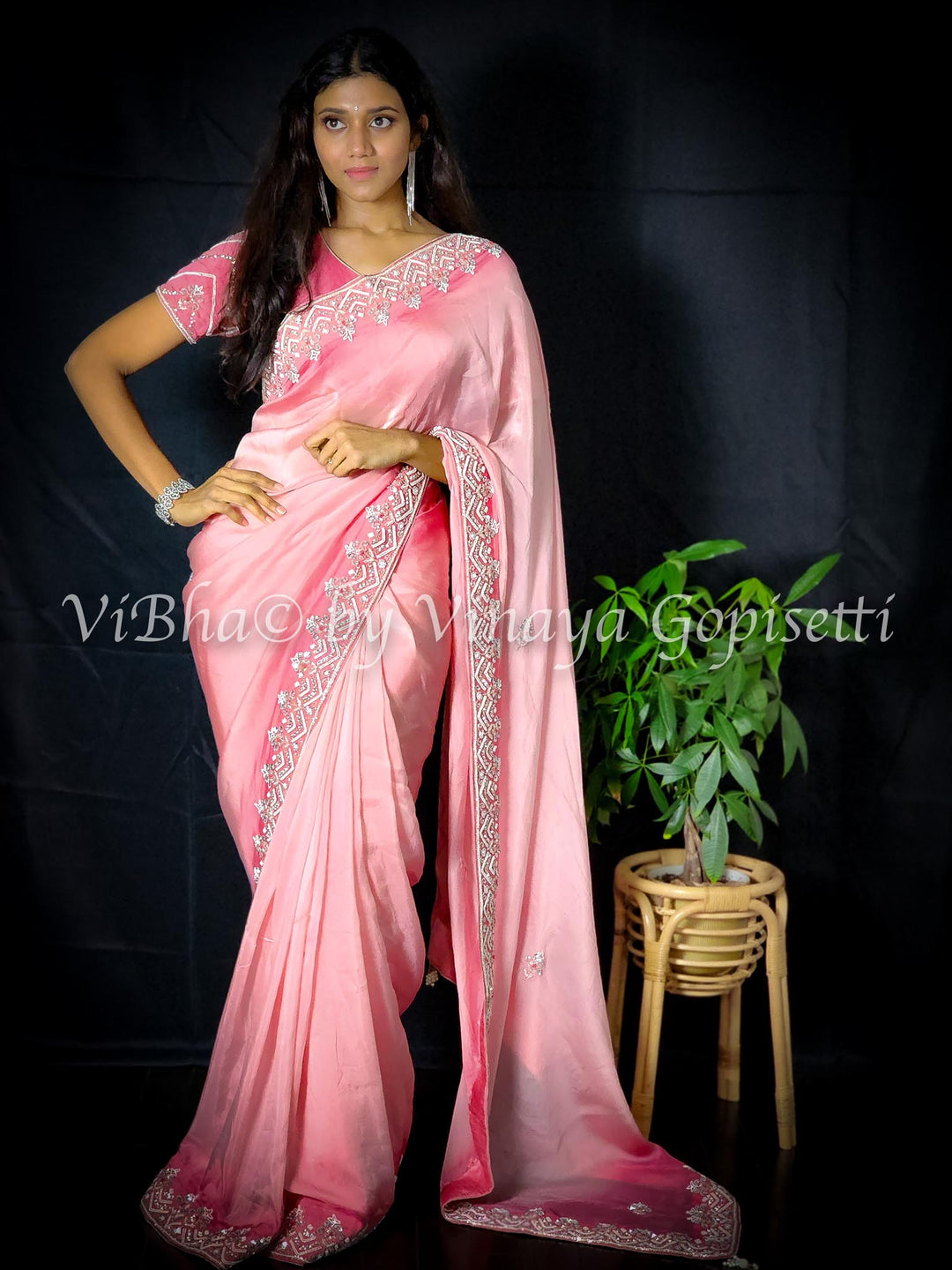 Designer Sarees - Dark And Light Peach Pink Chinoori Silk Saree