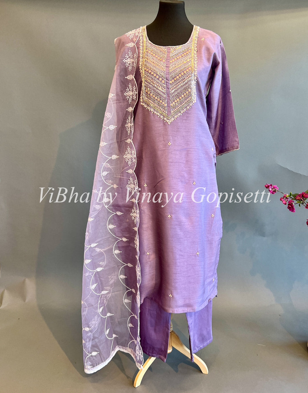Designer Suits - Lavender Embroidered Salwar Suit With Dupatta