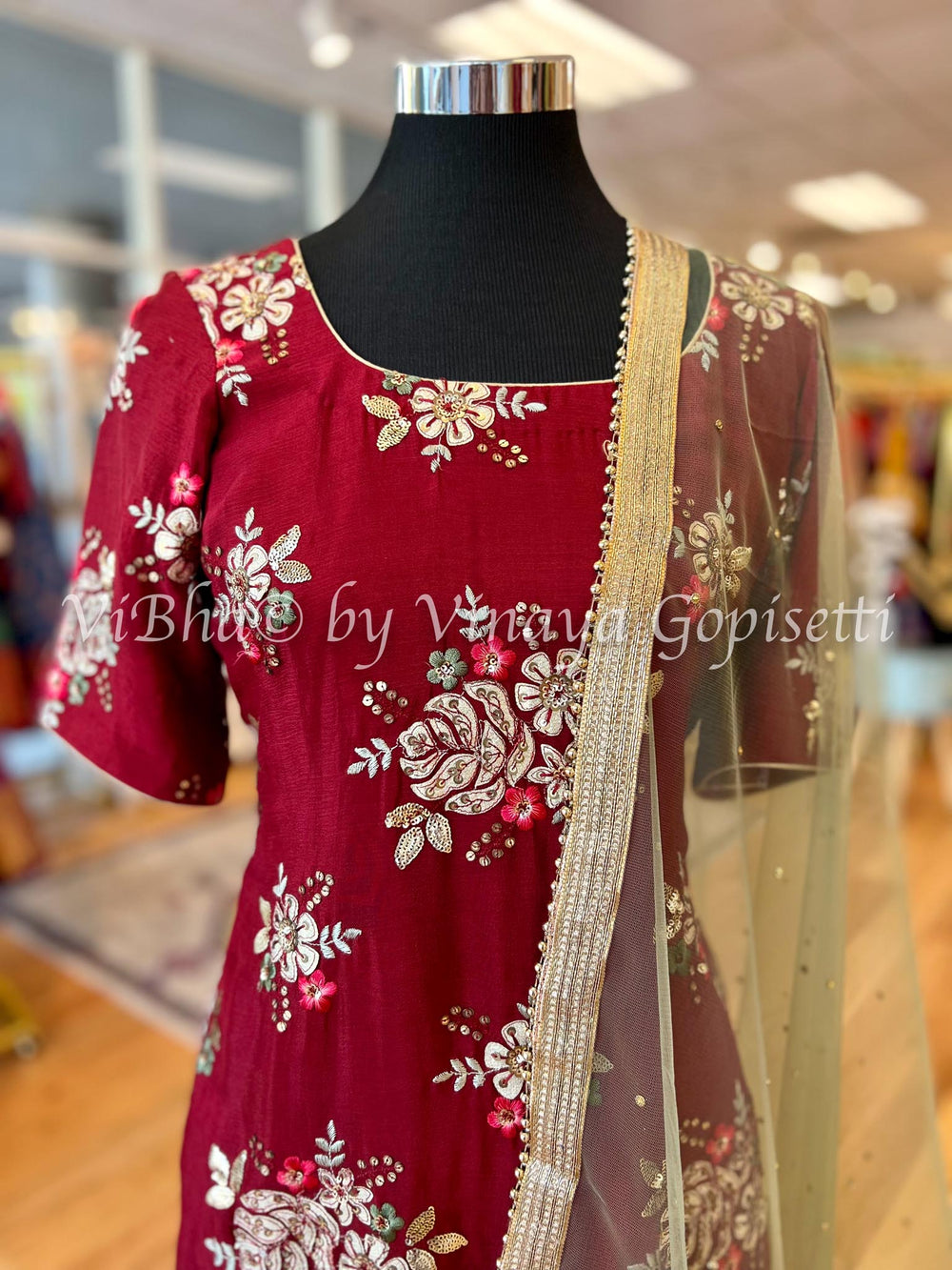Designer Suits - Maroon Red Sharara Set