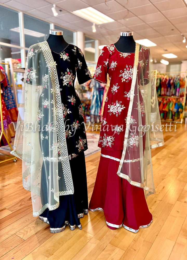 Designer Suits - Maroon Red Sharara Set