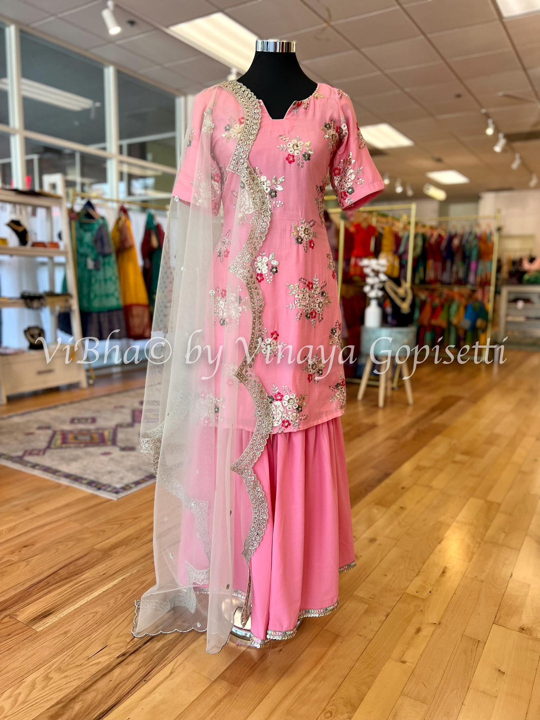 Designer Suits - Peach Pink Sharara Set