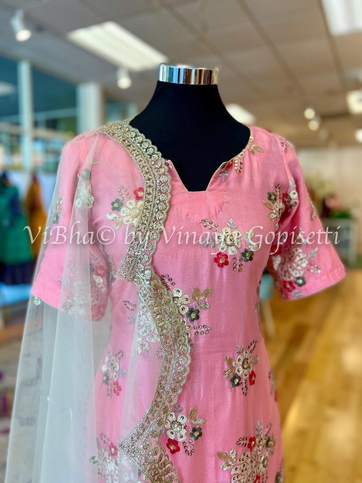 Designer Suits - Peach Pink Sharara Set