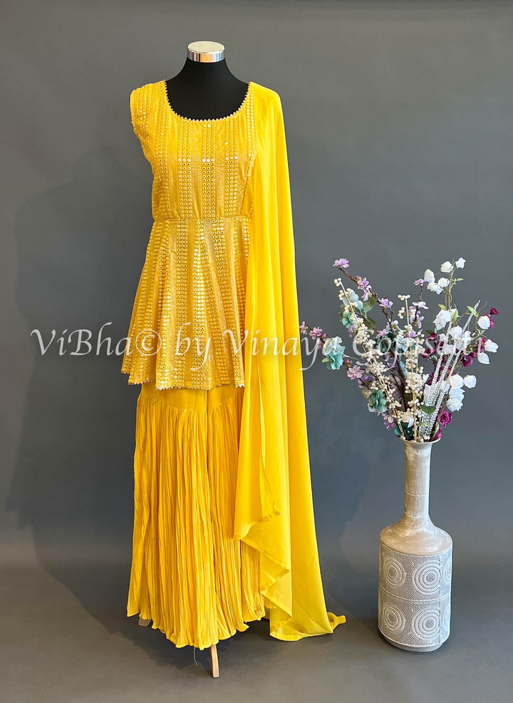 Designer Suits - Yellow Mirror Work Sharara