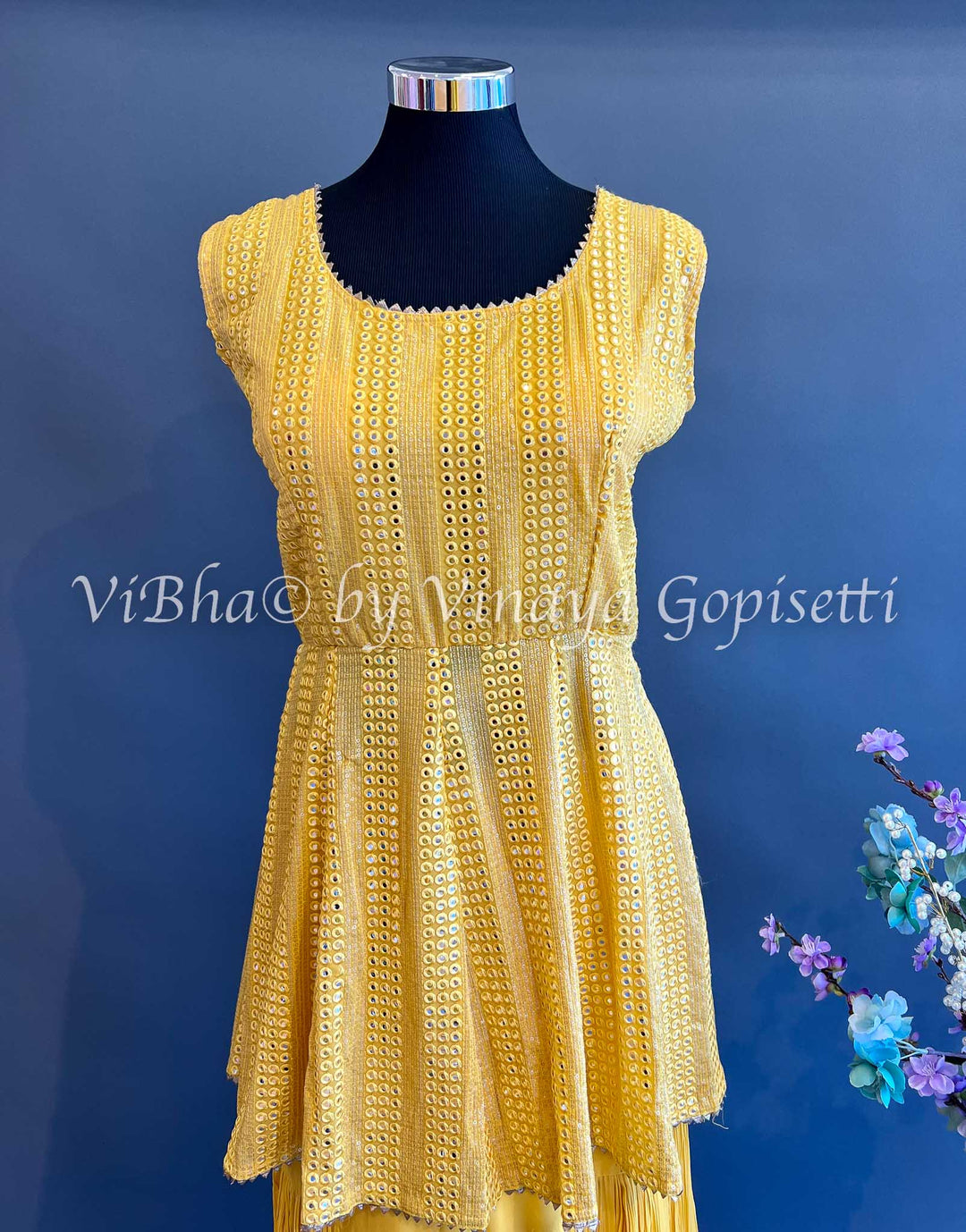 Designer Suits - Yellow Mirror Work Sharara