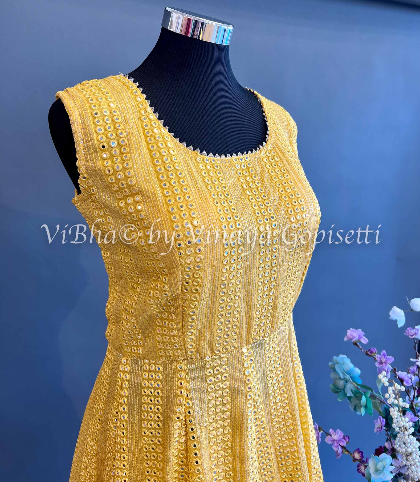Buy Daily Wear Yellow Mirror Work Georgette Churidar Suit Online From Surat  Wholesale Shop.