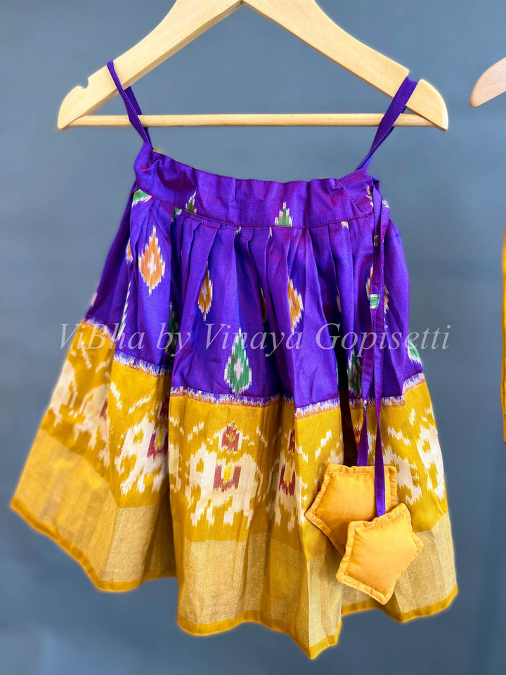 Dresses - Violet And Yellow Ikkat Silk Skirt And Top