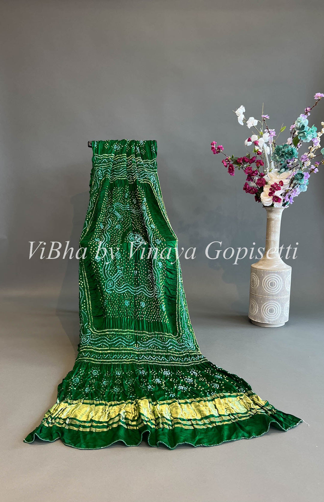 Dupatta - Green Bandhej Silk Dupatta