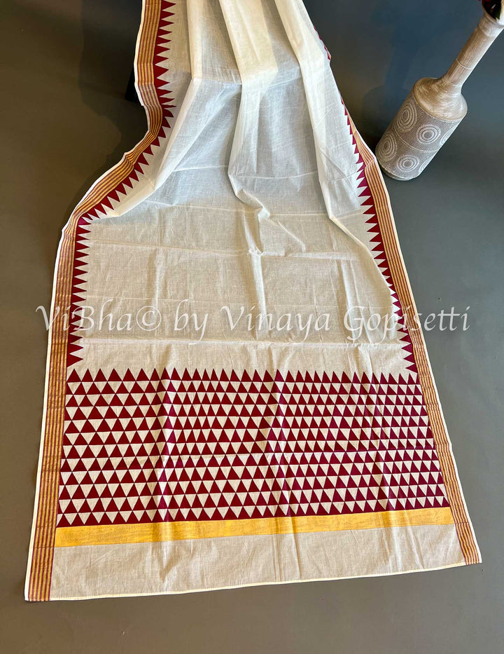Dupatta - Hand Painted Kerala Kesavu Cotton Dupatta