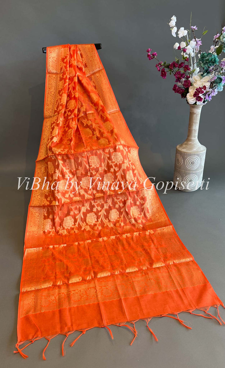 Dupatta - Orange Benares Silk Dupatta