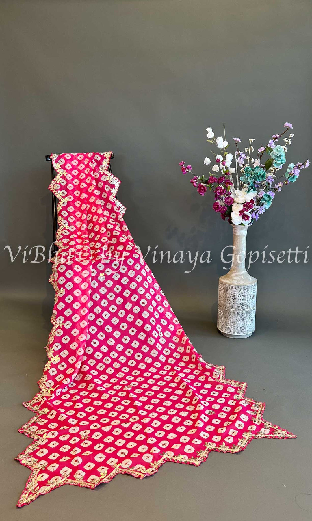 Dupatta - Pink Organza Tie And Dye Dupatta