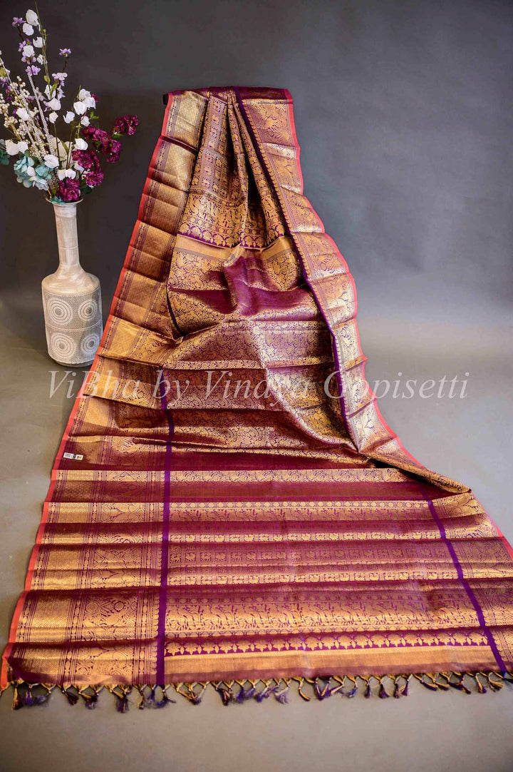 Dupatta - Purple Tissue Kanchi Silk Dupatta