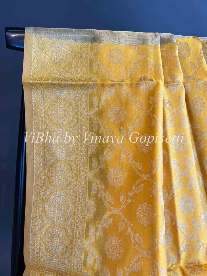 Dupatta - Yellow Benares Silk Dupatta
